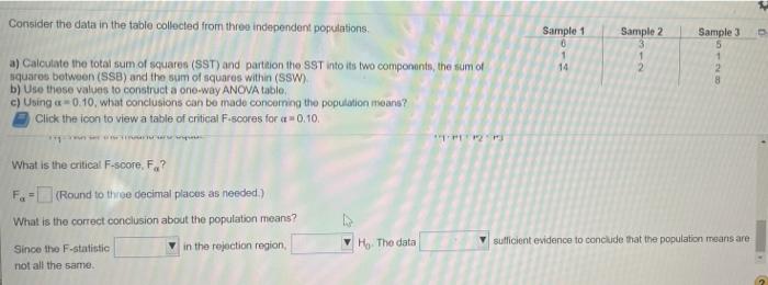 Solved Consider the data in the table collected from three | Chegg.com
