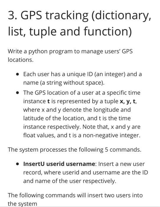 GPS 3. GPS tracking (dictionary, list, tuple and | Chegg.com