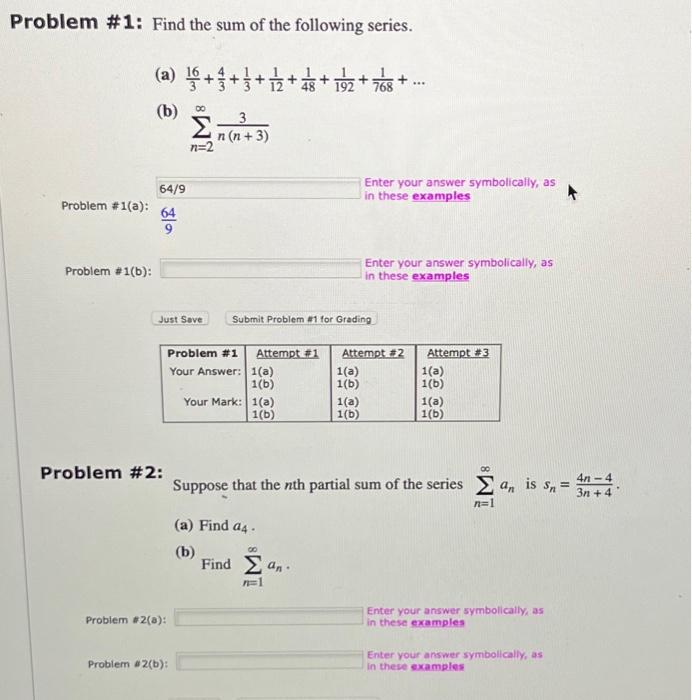 Solved Problem \# 1: Find the sum of the following series. | Chegg.com