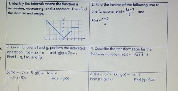 Solved 1. Identify the intervals where the function is | Chegg.com