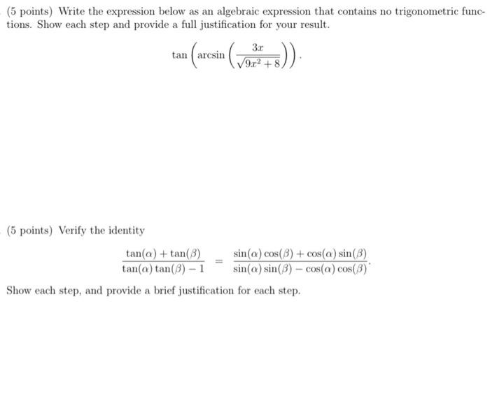 Solved (5 points) Write the expression below as an algebraic | Chegg.com