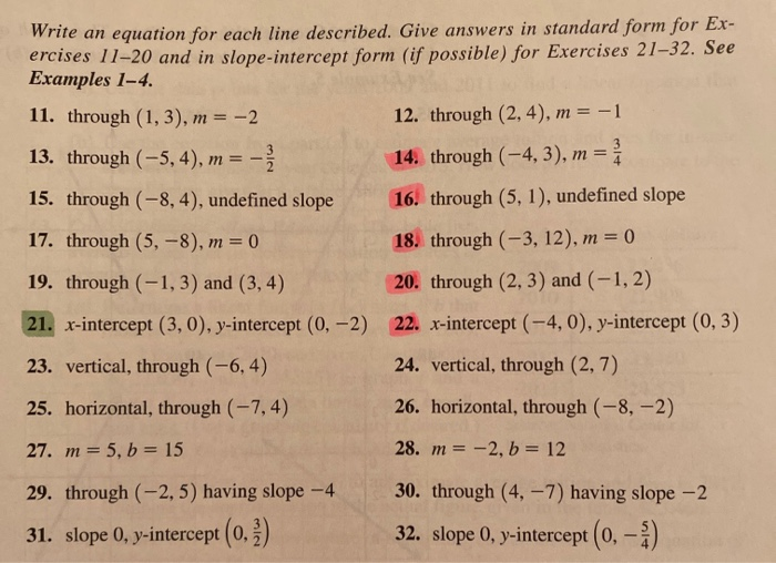 Solved Write an equation for each line described. Give | Chegg.com