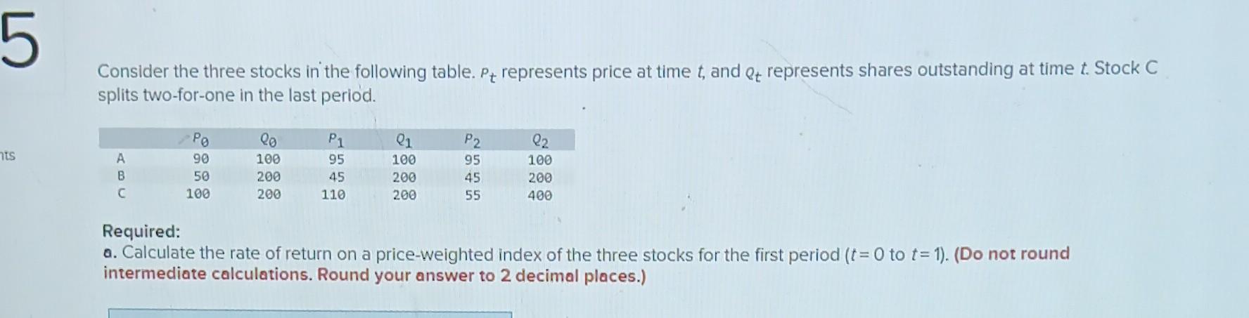 Solved Consider the three stocks in the following table. Pt | Chegg.com