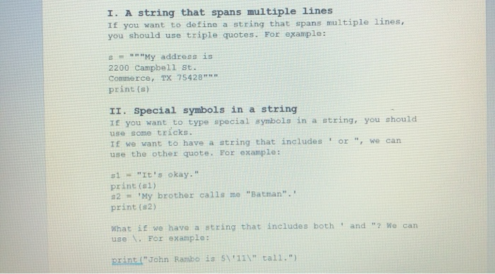 I. A string that spans multiple lines If you want to | Chegg.com