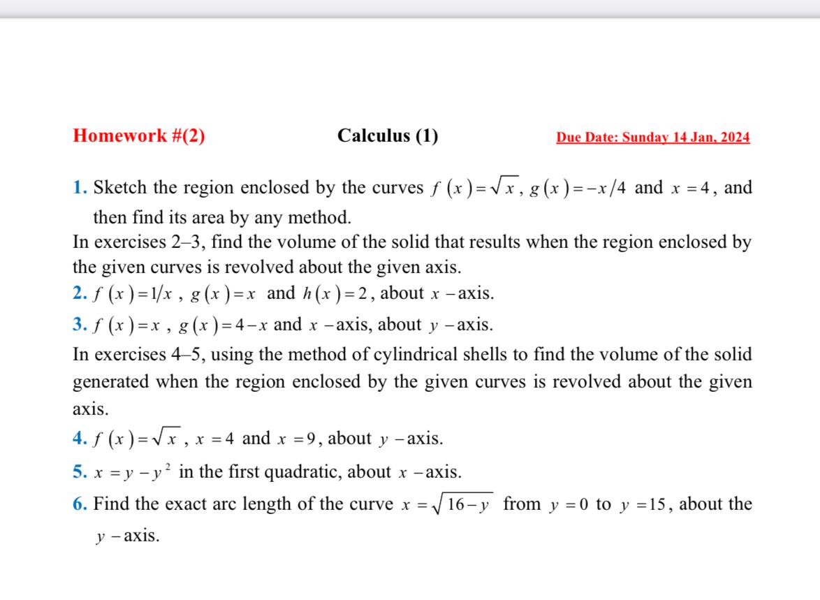 Solved Homework #(2)Calculus (1)Due Date: Sunday 14 ﻿Jan, | Chegg.com