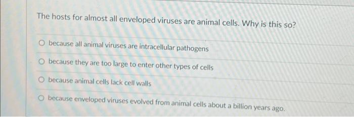 Solved The hosts for almost all enveloped viruses are animal | Chegg.com