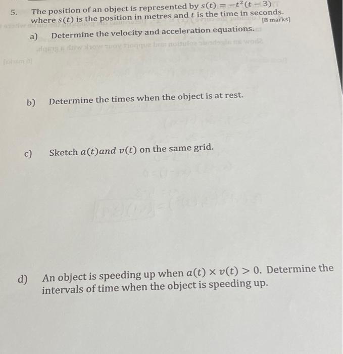 Solved 5. The position of an object is represented by | Chegg.com