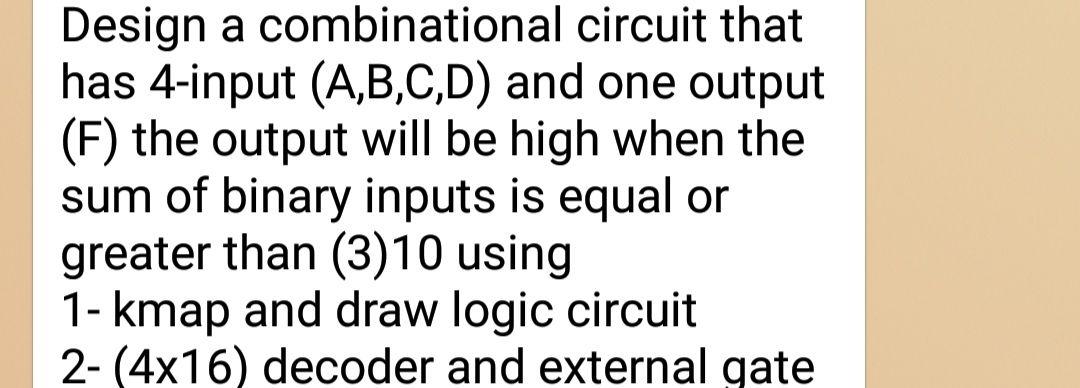 Solved Design a combinational circuit that has 4-input | Chegg.com