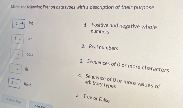 Solved Match the following Python data types with a | Chegg.com