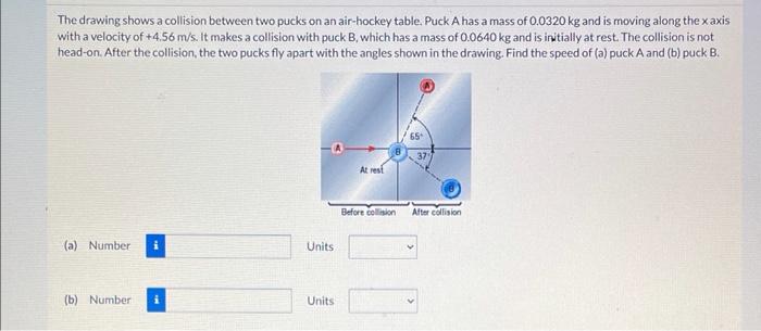 Solved The drawing shows a collision between two pucks on an | Chegg.com