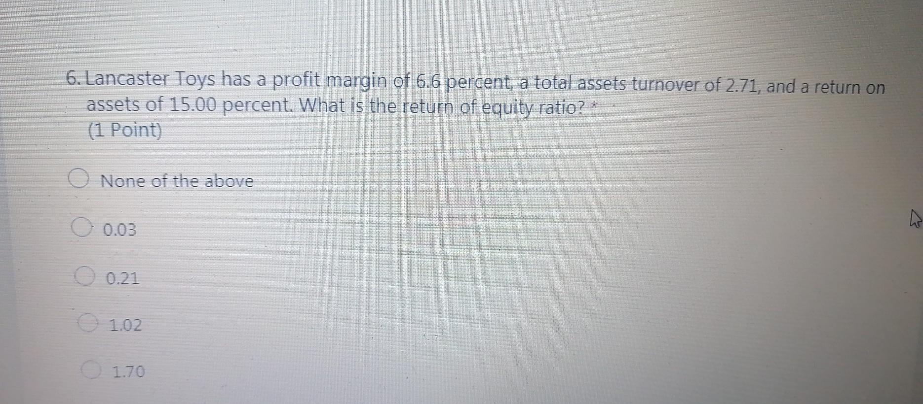 Solved 6. Lancaster Toys has a profit margin of 6.6 percent,
