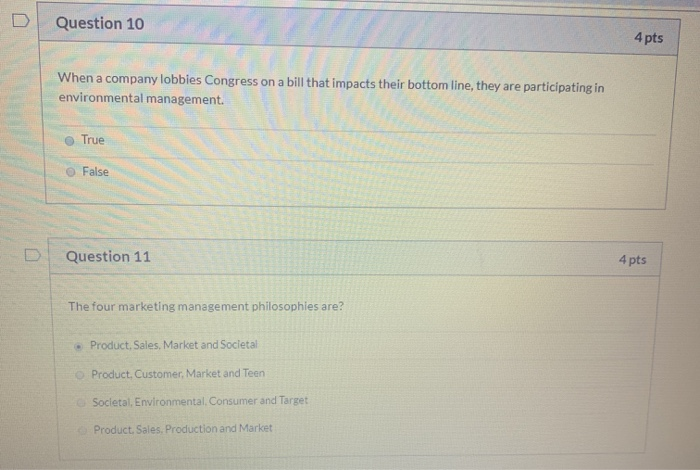 Solved D Question 10 4 pts When a company lobbies Congress | Chegg.com