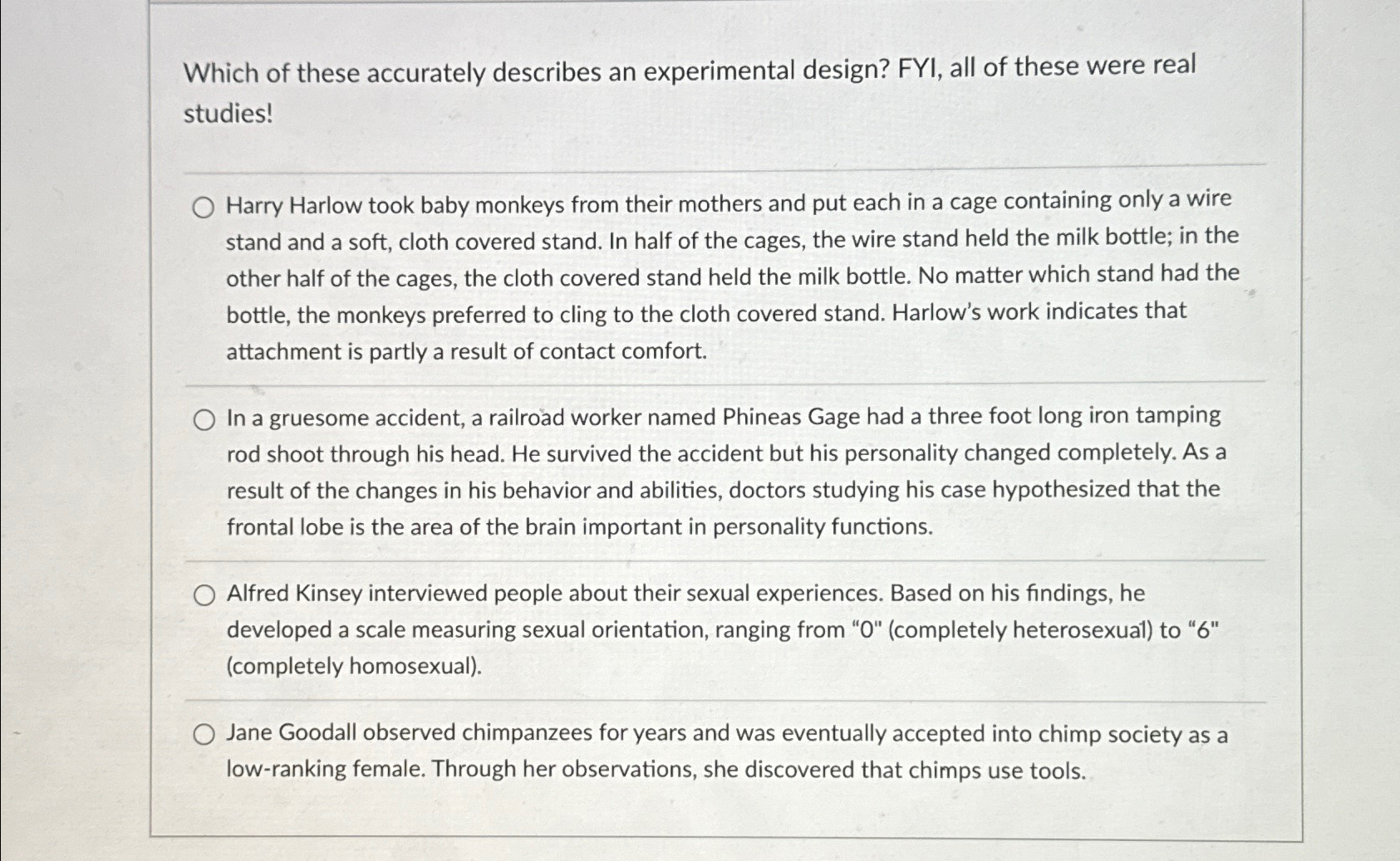 Solved Which of these accurately describes an experimental | Chegg.com