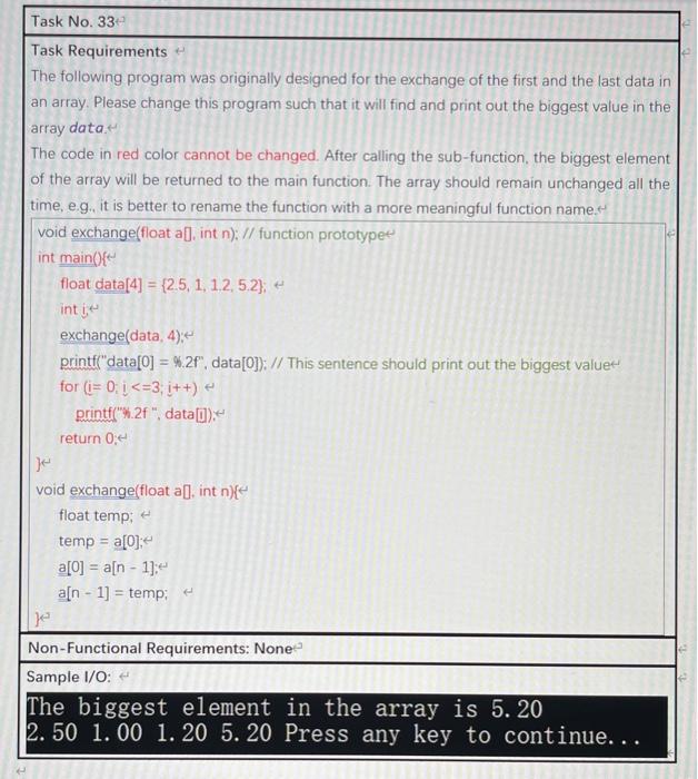Solved Task No. 33 Task Requirements The following program | Chegg.com