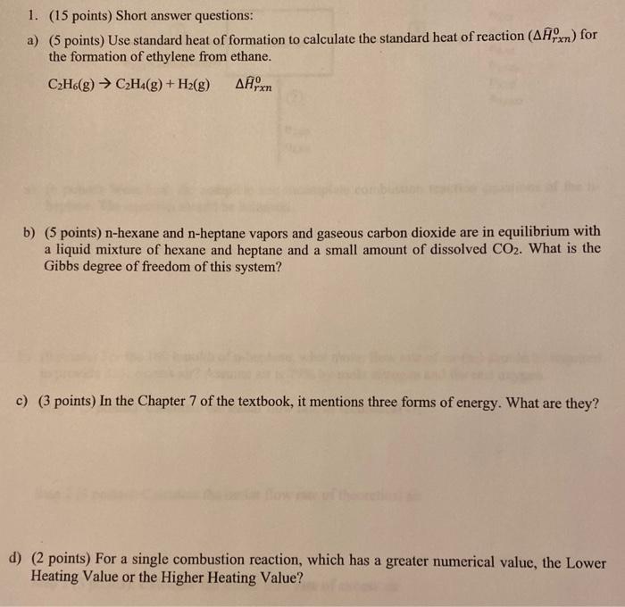 Solved 1. 15 points Short answer questions a 5 points