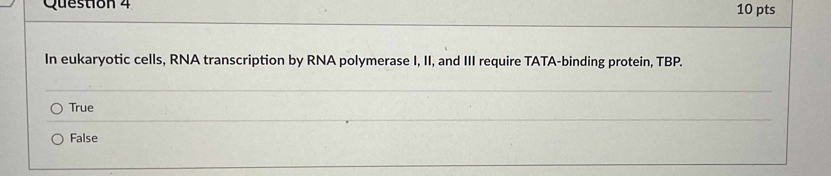 Solved 10 ﻿ptsIn eukaryotic cells, RNA transcription by RNA