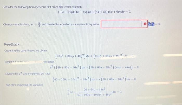 Solved Consider The Following Homogeneous First Order