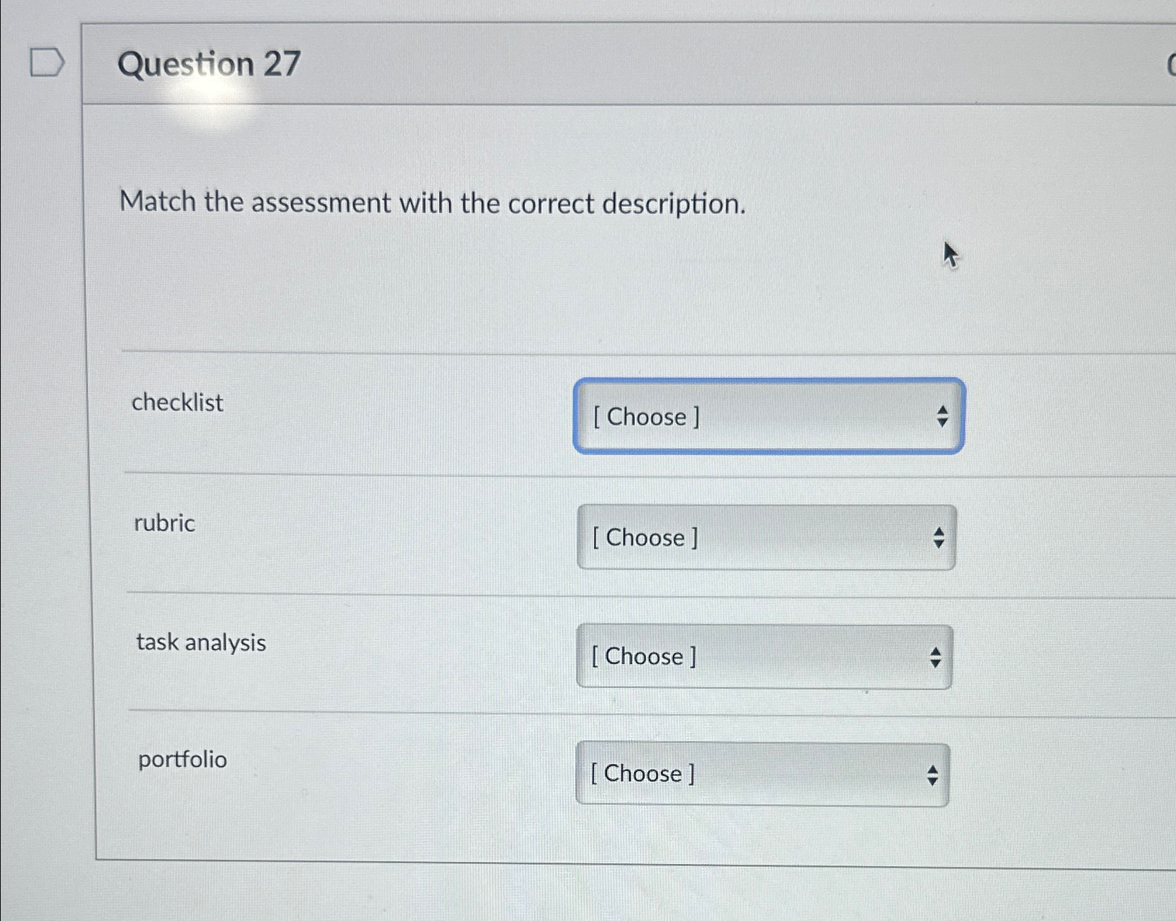 Solved Question 27Match the assessment with the correct | Chegg.com