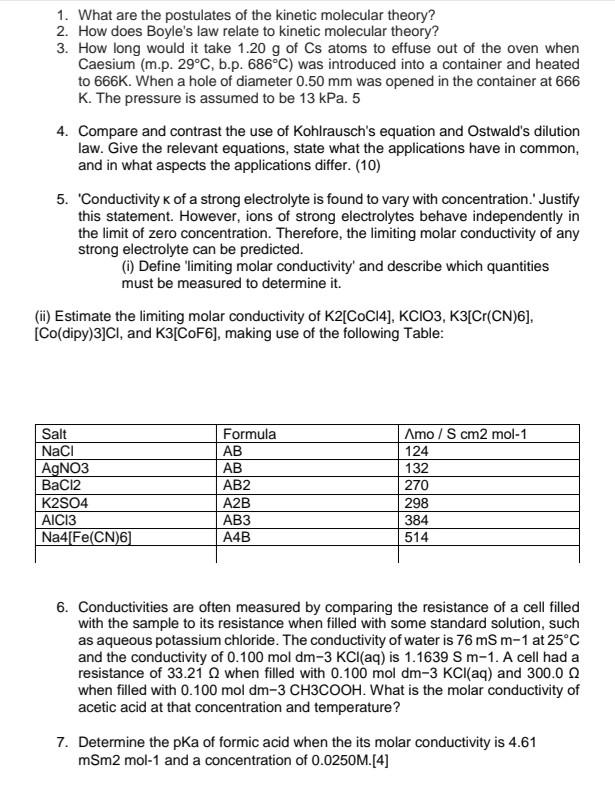 Solved 1. What Are The Postulates Of The Kinetic Molecular | Chegg.com