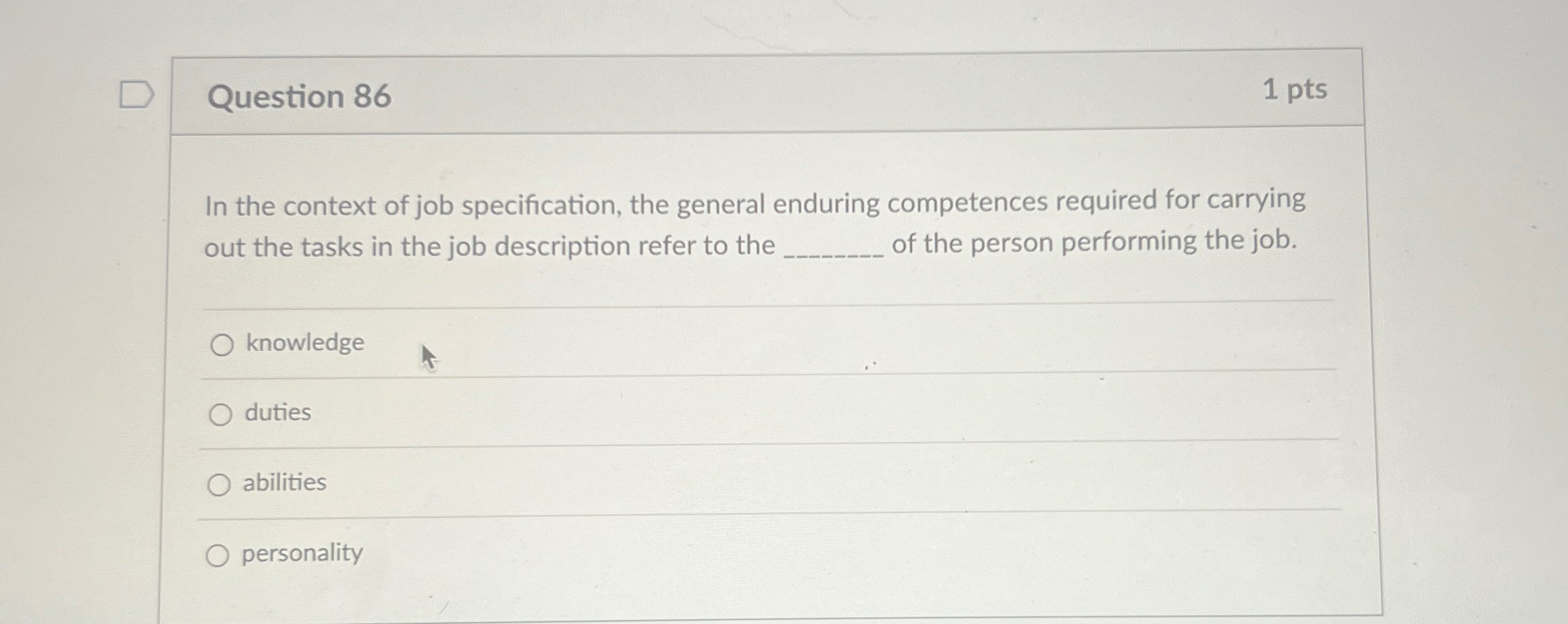 Solved Question 861 ﻿ptsIn the context of job specification, | Chegg.com