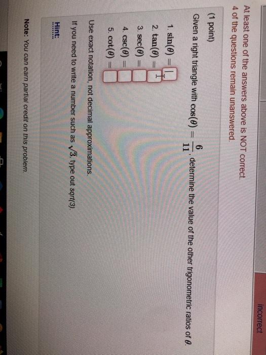 Solved incorrect At least one of the answers above is NOT | Chegg.com