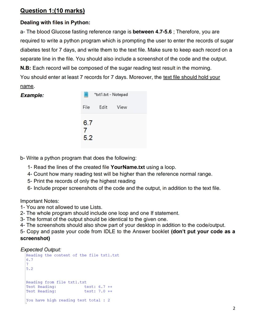 Solved Question 1:(10 marks) Dealing with files in Python: | Chegg.com