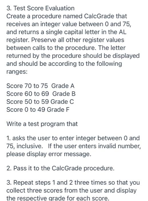 Solved 3. Test Score Evaluation Create a procedure named