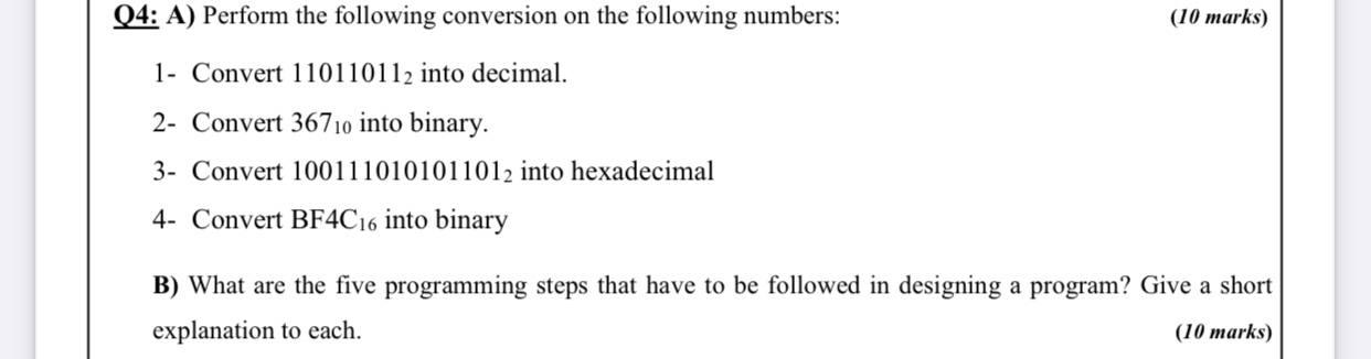 Solved Q4: A) Perform the following conversion on the | Chegg.com