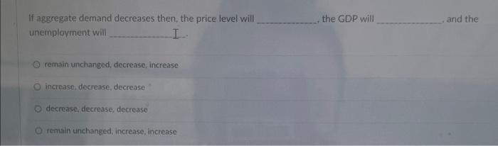 Solved If aggregate demand decreases then, the price level | Chegg.com