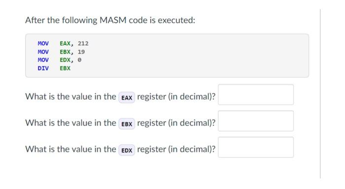 Solved After the following MASM code is executed: MOVEAX, | Chegg.com
