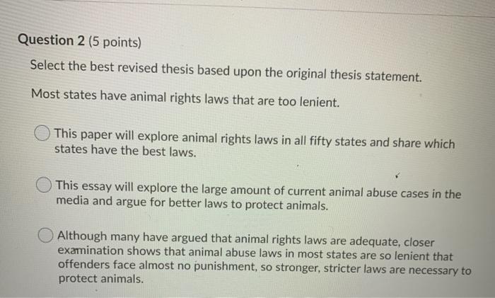 a good thesis statement for animal rights