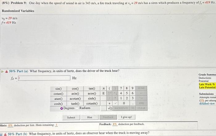 (8%) Problem 9: One Day When The Speed Of Sound In | Chegg.com