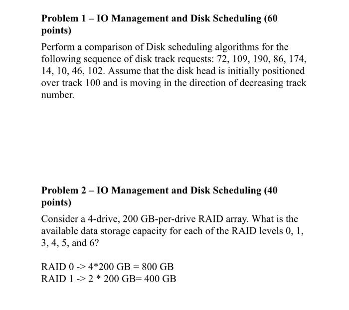 Solved Problem 1 - IO Management and Disk Scheduling (60 | Chegg.com