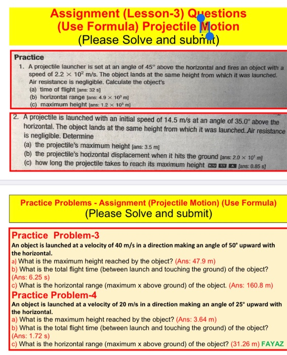 Solved Assignment (Lesson-3) Questions (Use Formula) | Chegg.com