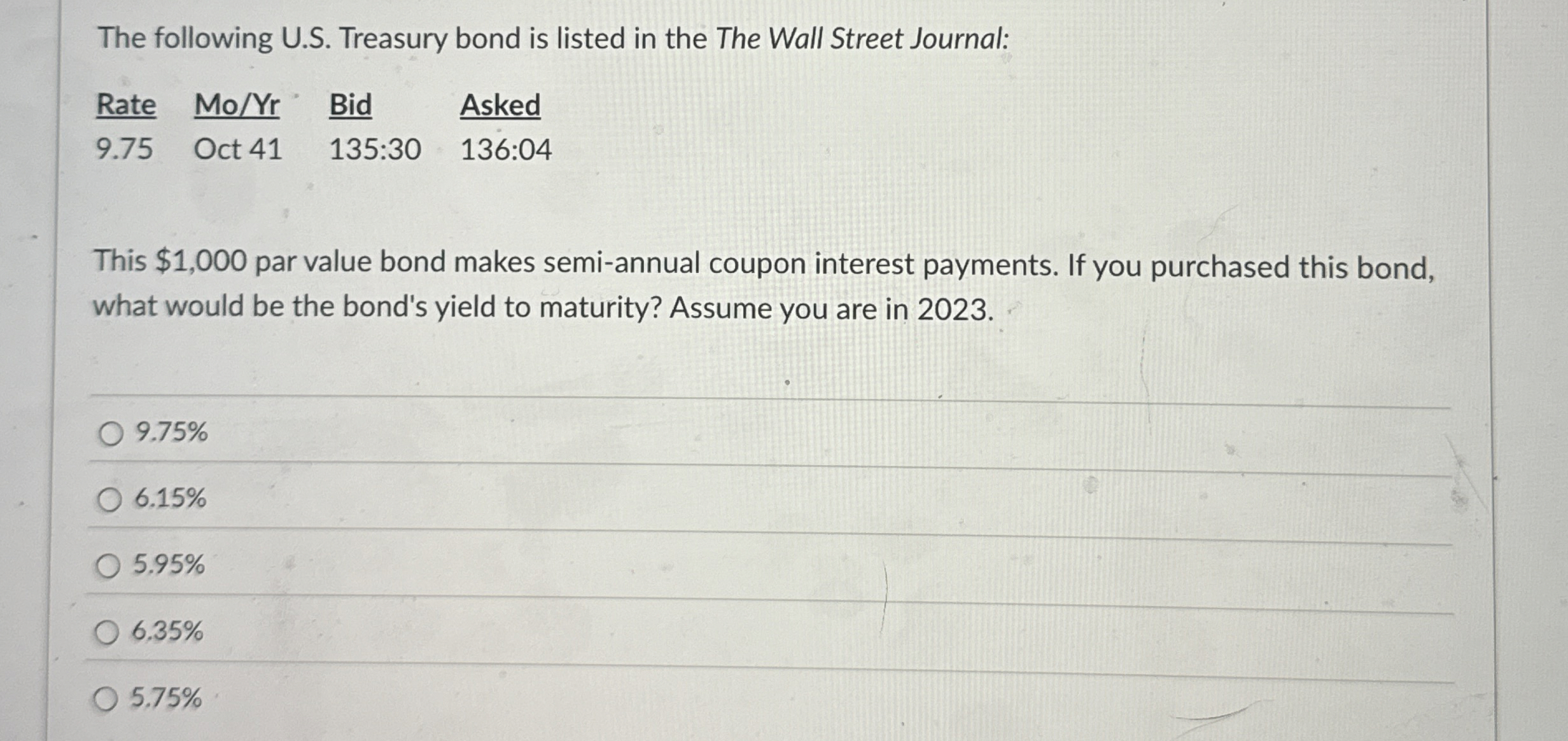 The following U.S. ﻿Treasury bond is listed in the