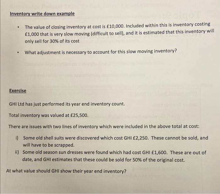Solved Inventory write down example The value of closing