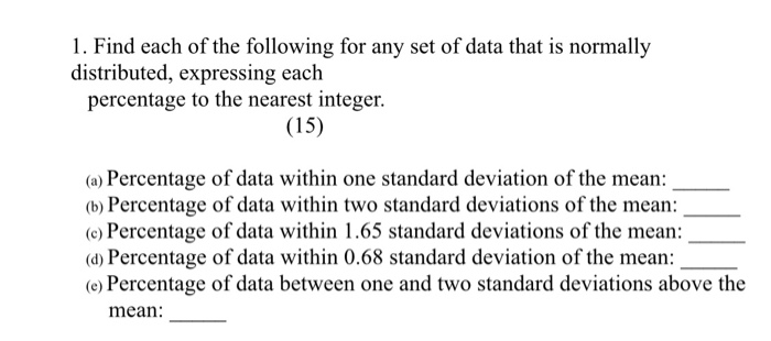 Solved 1. Find each of the following for any set of data | Chegg.com