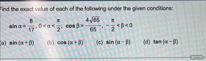 Solved Find the exact value of each of the following under | Chegg.com