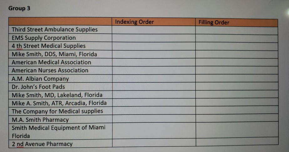 Solved Alphabetical Filing For each group of names below, | Chegg.com