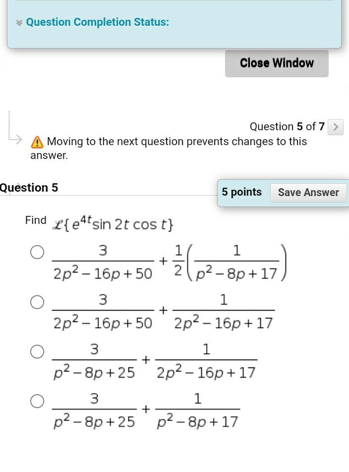 Solved Question Completion Status: Close Window Question 5 | Chegg.com