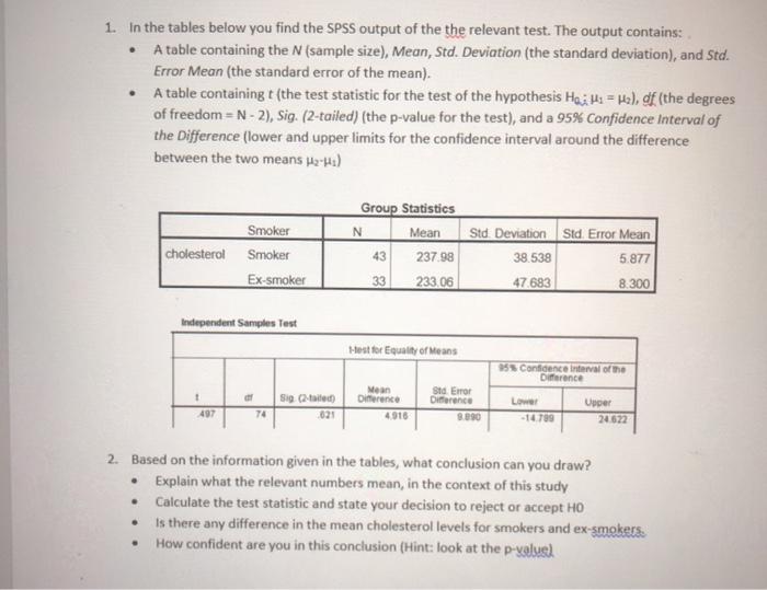 Solved 1. In the tables below you find the SPSS output of | Chegg.com