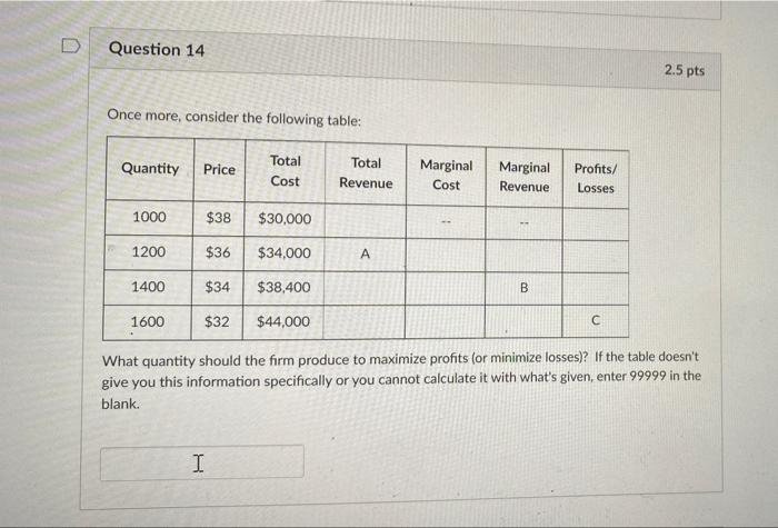 Solved Question 14 2.5 pts Once more, consider the following | Chegg.com