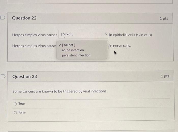 Solved D Question 22 1 pts Herpes simplex virus causes