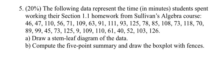 Solved 5. (20%) The following data represent the time (in | Chegg.com