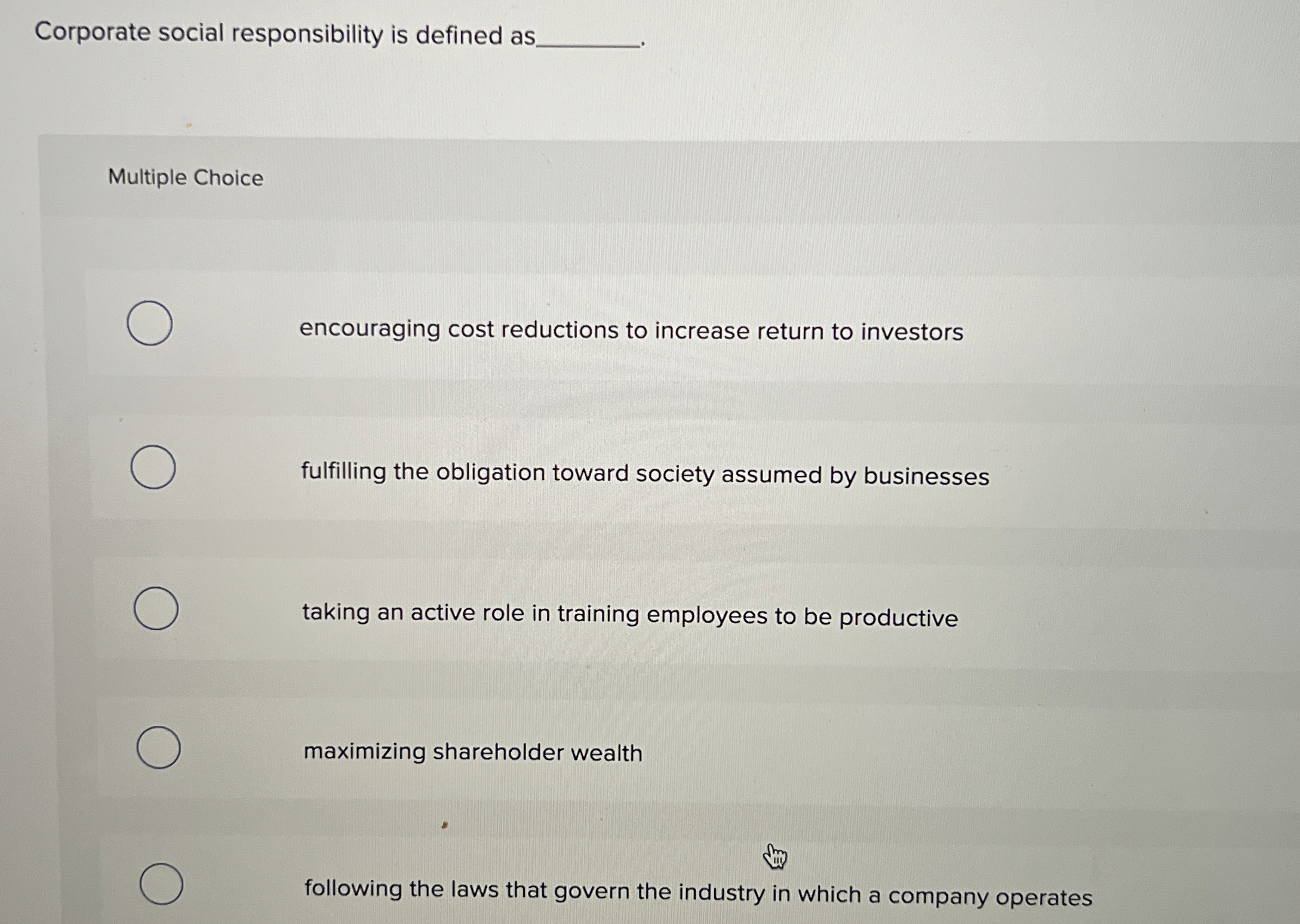 Solved Corporate social responsibility is defined asMultiple