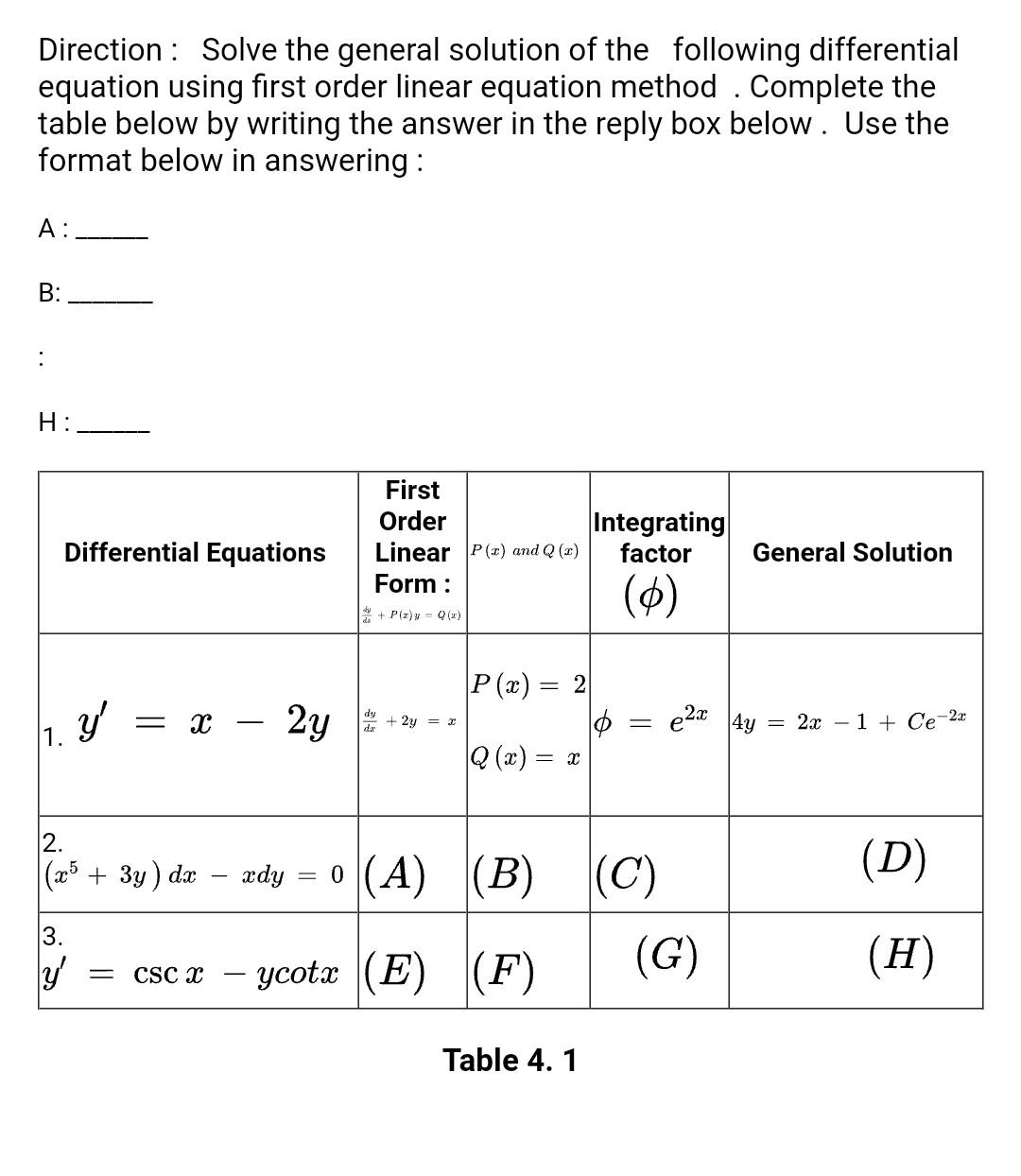 Solved Direction : Solve the general solution of the | Chegg.com