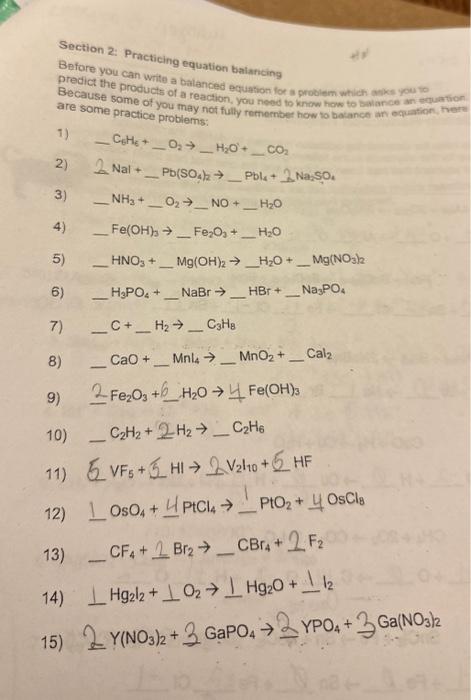 Solved Section 2: Practicing equation baiancing Before you | Chegg.com