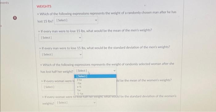 Solved D Use the information below for the WEIGHTS questions | Chegg.com