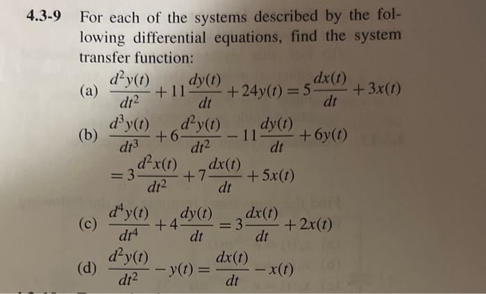 Solved −9 For each of the systems described by the following | Chegg.com
