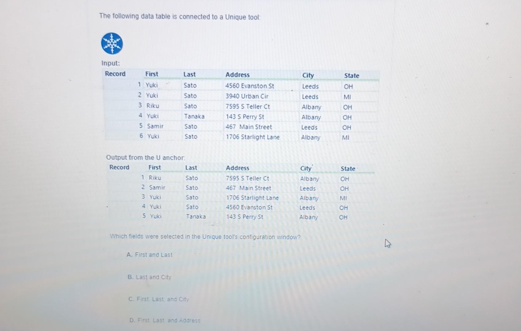Solved The following data table is connected to a Unique | Chegg.com